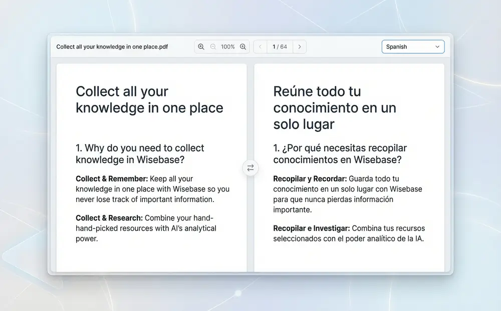 English to Spanish document translator with comparison view.