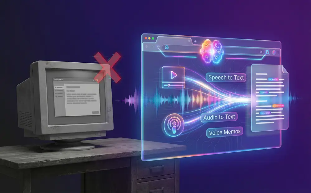 AI audio transcription service in browser extension