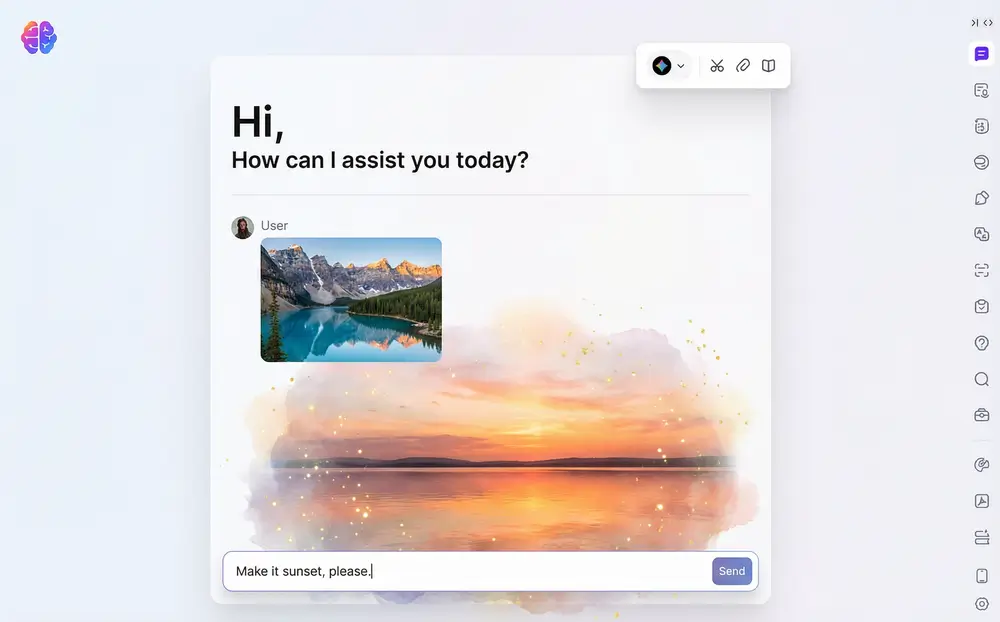 Usuário enviando imagem para o editor de IA com instruções em linguagem natural