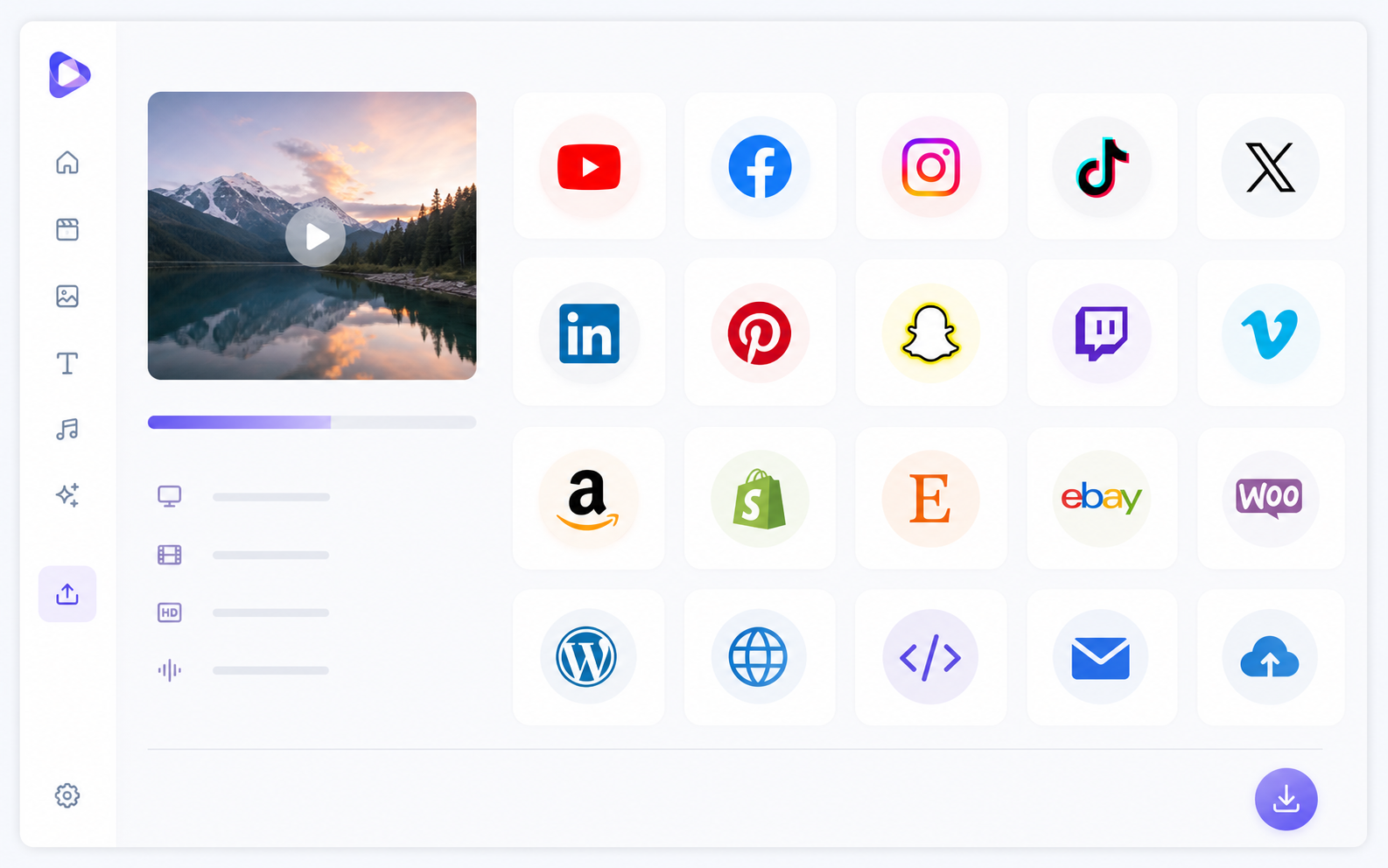 Product video export options for multiple platforms