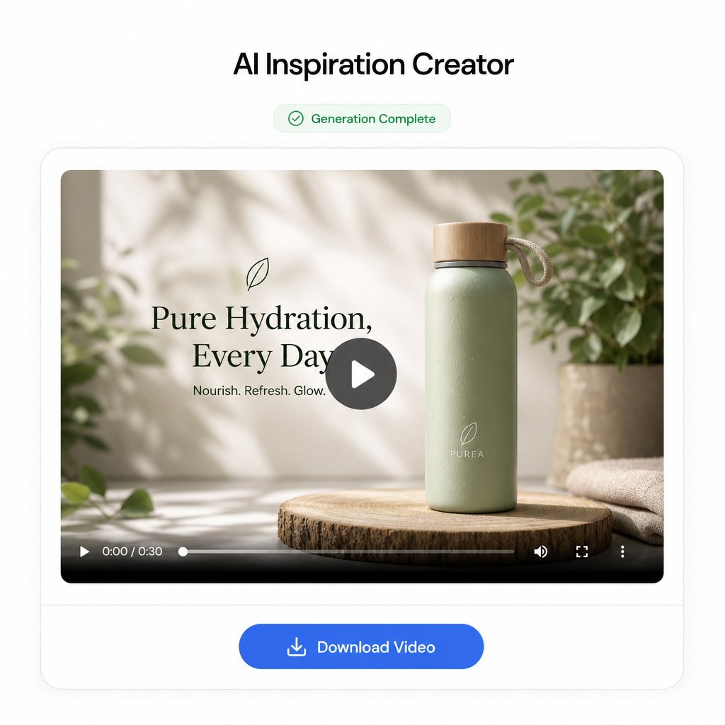 Completed AI-generated product video with download button for saving the output