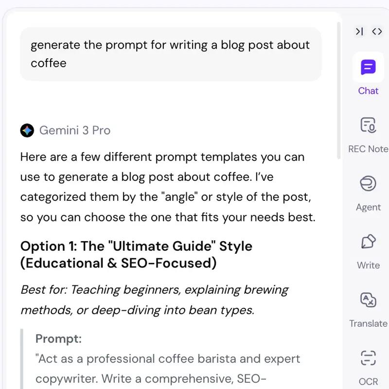 AI assistant generating a complete, detailed prompt from the user's simple input