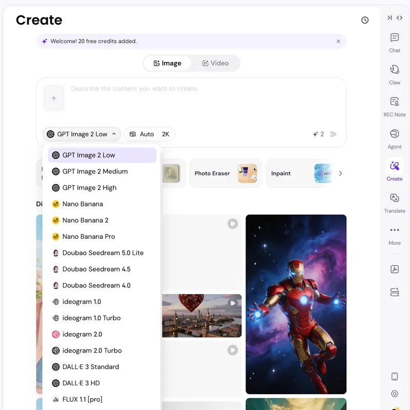 Open Sider Creator tab for image generation