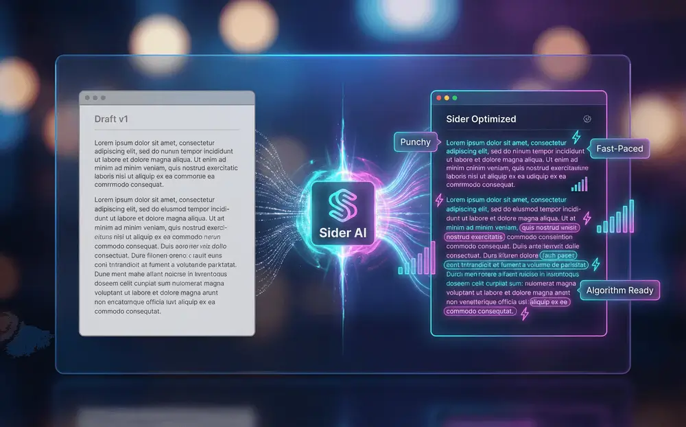 Sider extension optimizing a present TikTok script draft.