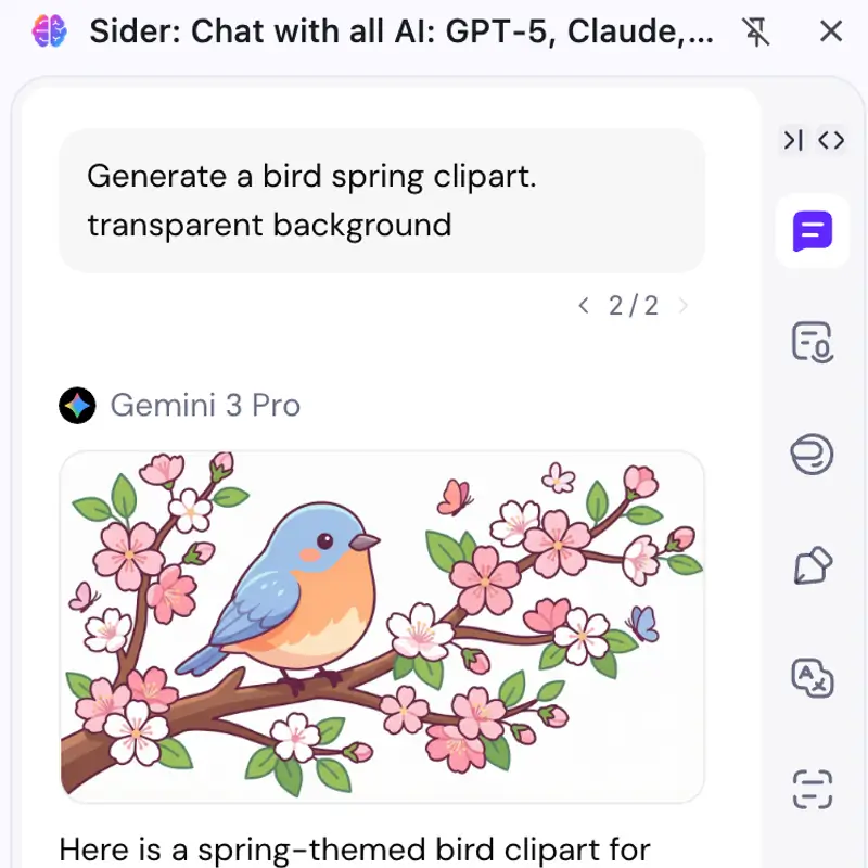 Sider AI chat interface with detailed spring clipart prompt input example