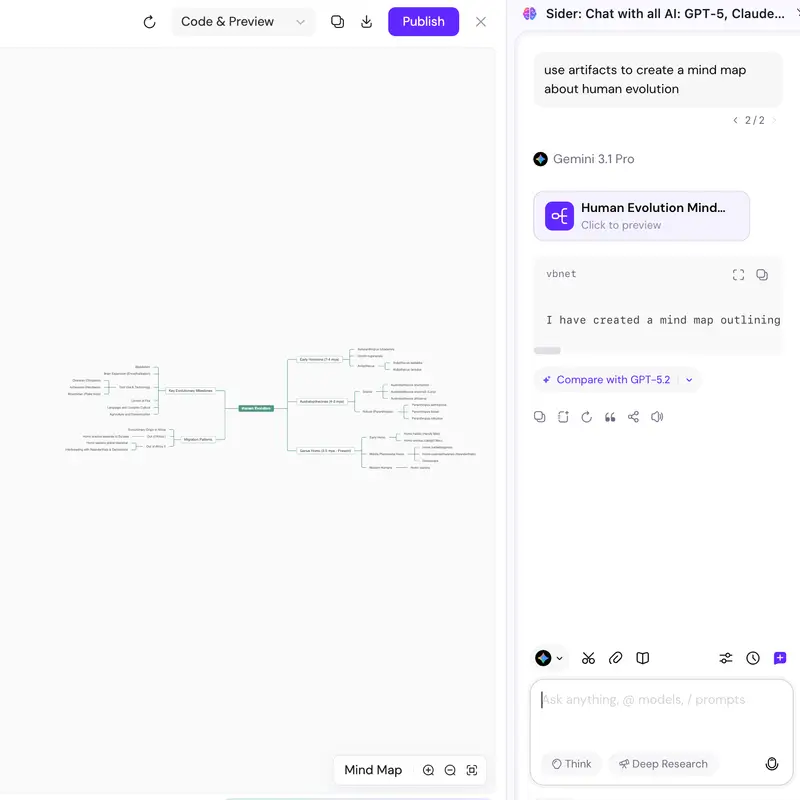 Mapa mental generado con opciones de exportación mostradas