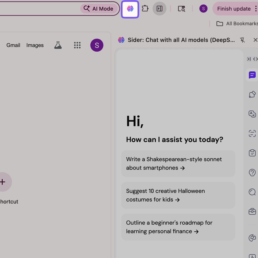 Animated view of Chrome side panel sliding out from browser right edge