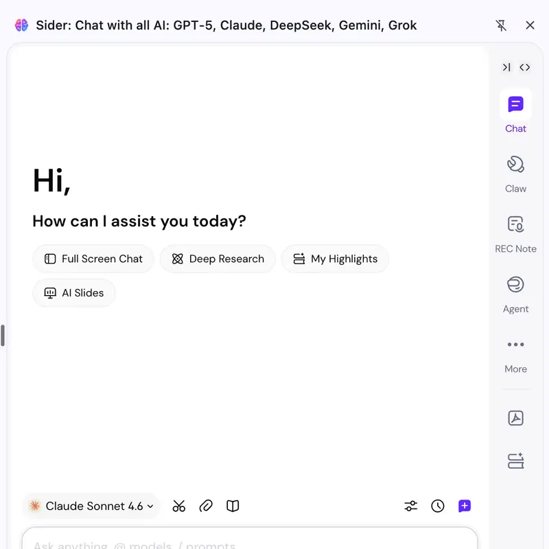 Browser interface showing Sider AI sidebar activated with student working on research paper