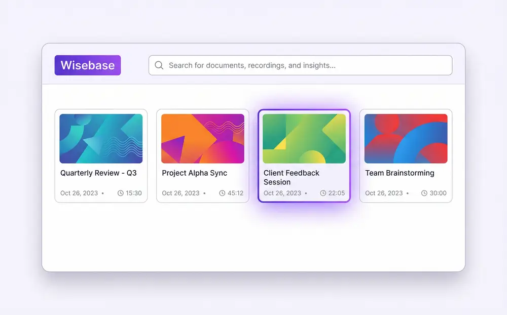 Wisebase global search interface showing results from multiple lecture recordings