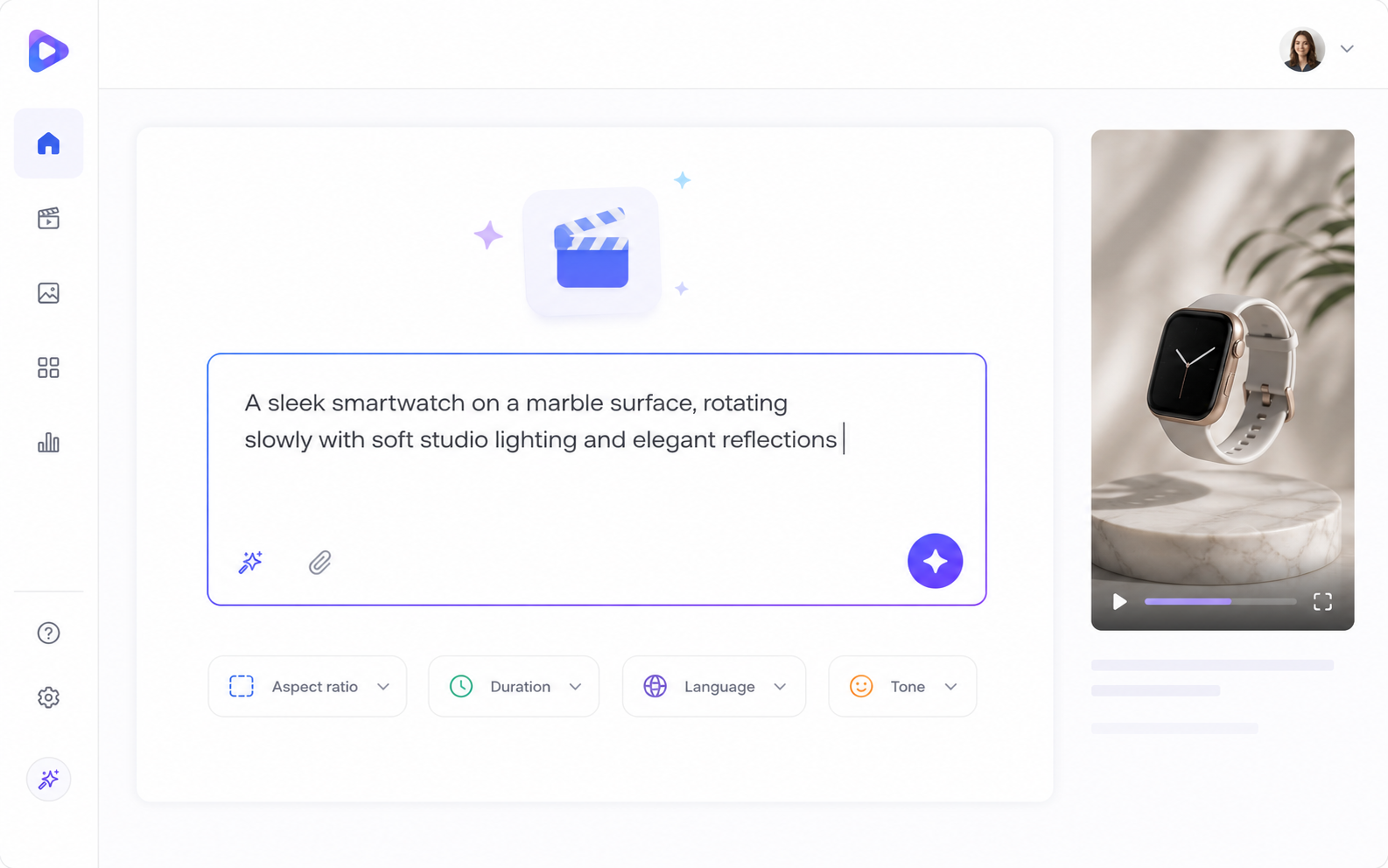 Text prompt being converted to product video by AI generator