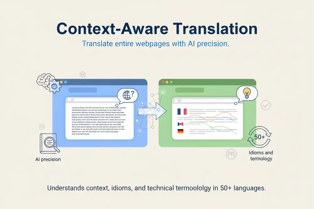Before/after comparison of webpage translation with preserved formatting