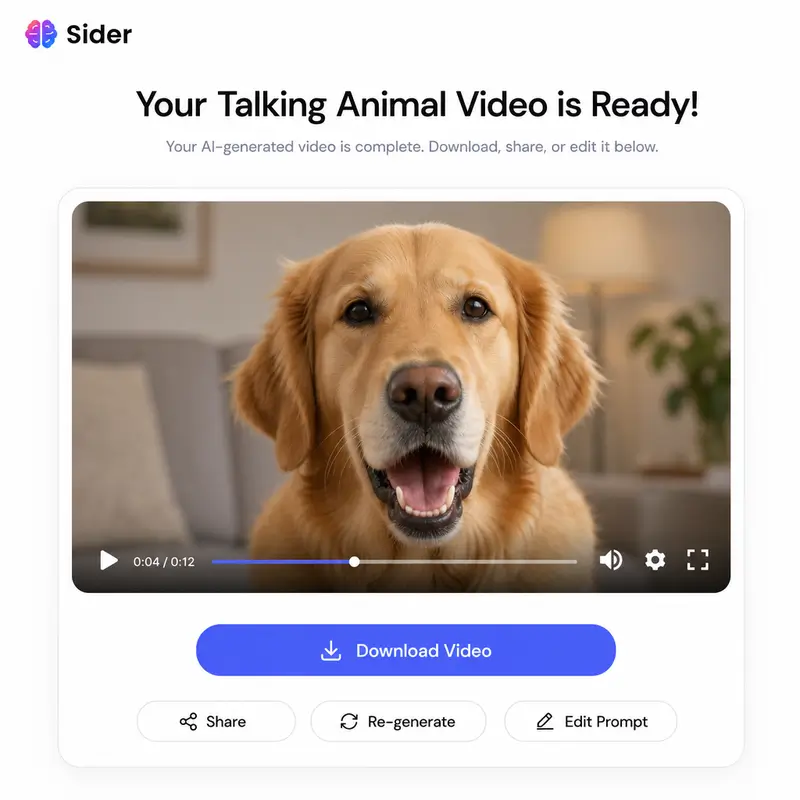 Completed talking animal video result with download button