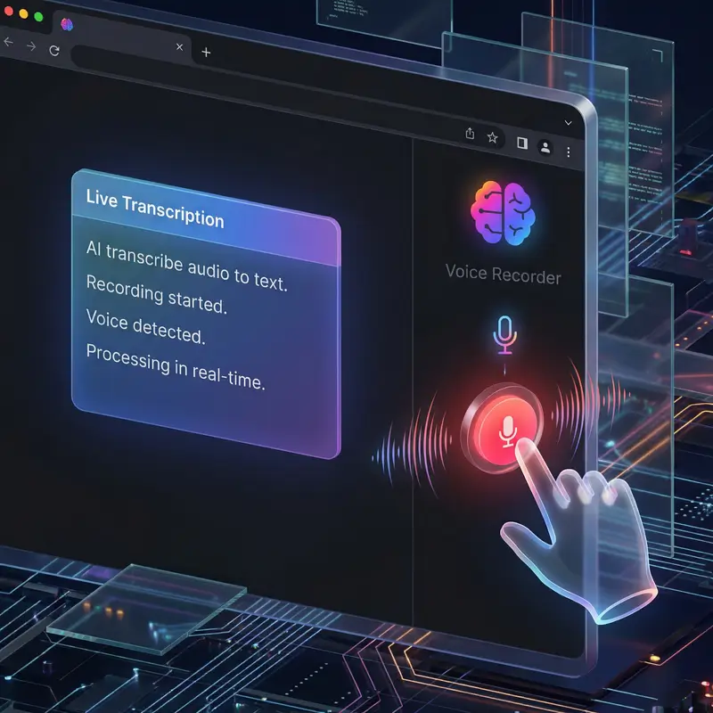 Voice recorder online showing live recording and transcription