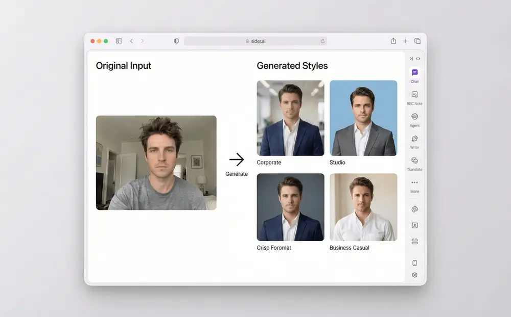 Converting a selfie into a headshot photo