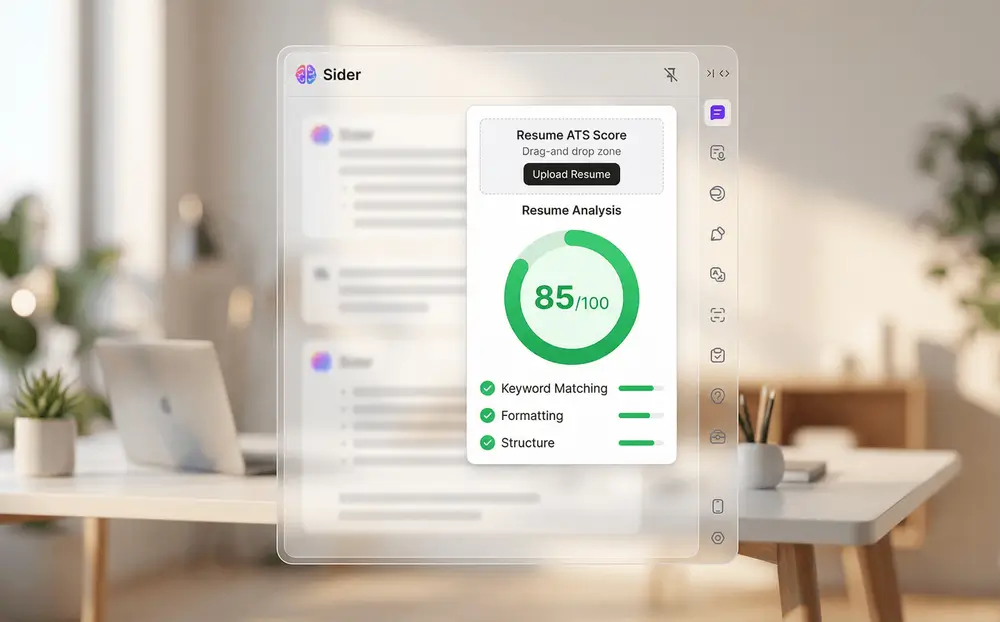 Resume ATS score dashboard showing 85/100 score with improvement areas