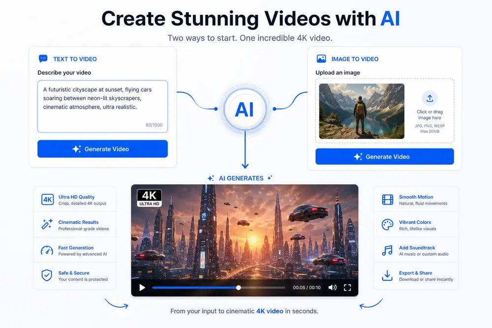Text to video and image to video 4K conversion