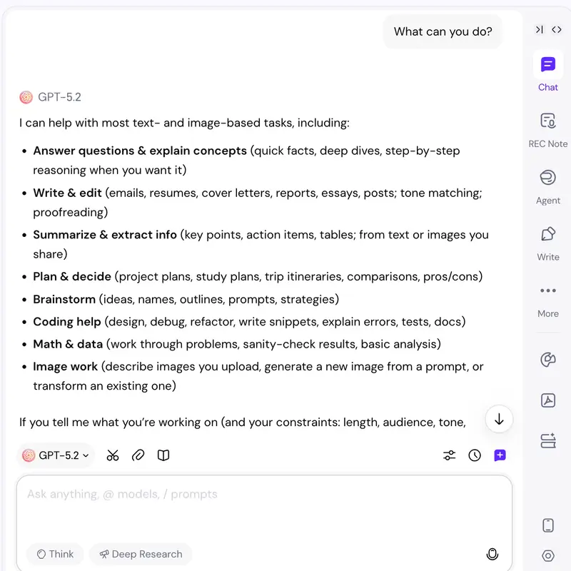 GPT-5.2 being used across multiple webpages - chatting, writing, and summarizing