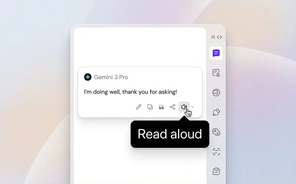 AI chat interface showing the read aloud option for generated text.