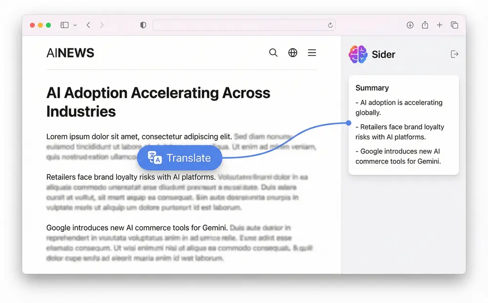 Foreign language news website being translated in real-time, with the 
