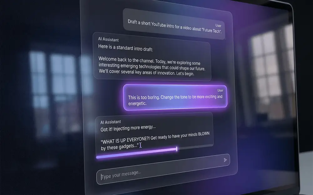 AI YouTube script generator tone selection interface.