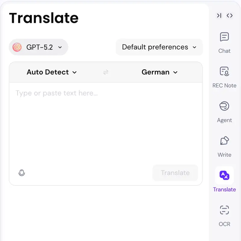 Selecting translation settings in the Sider sidebar.