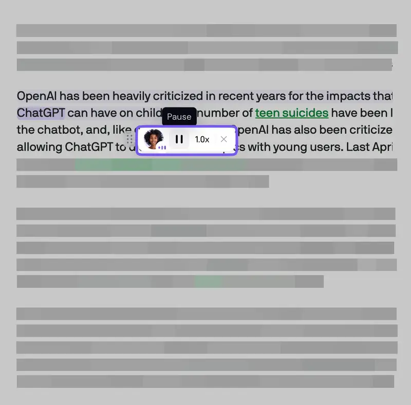 Activating the text to voice feature in Sider.