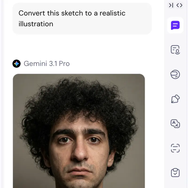Imagem do resultado com opções de download e interface de continuação de chat.