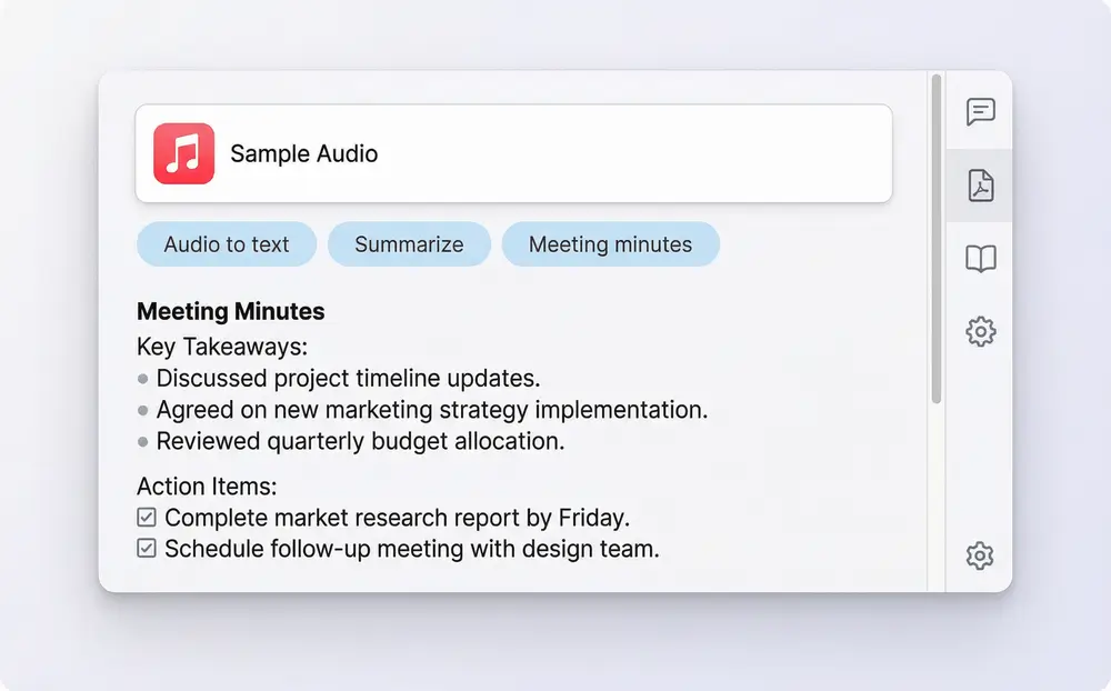 AI meeting minutes and summary generation from audio.