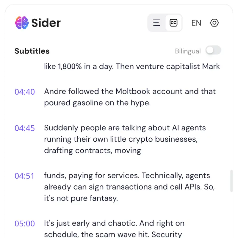 Extract YouTube transcript from Sider sidebar
