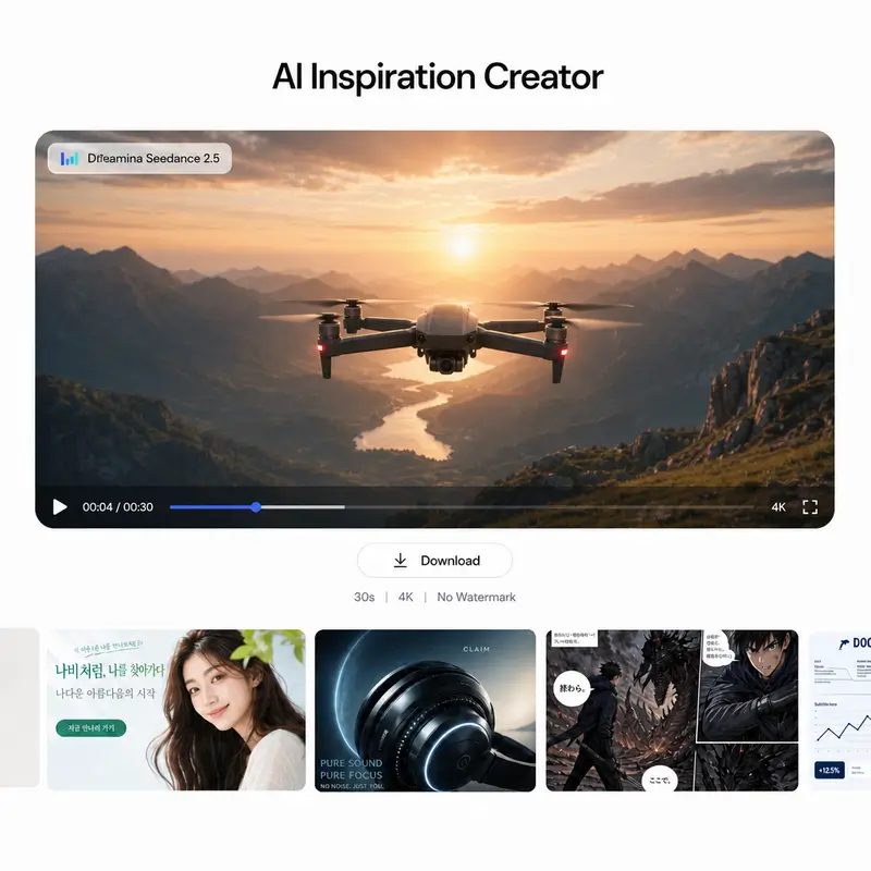 AI video generation result with 4K preview and Download button