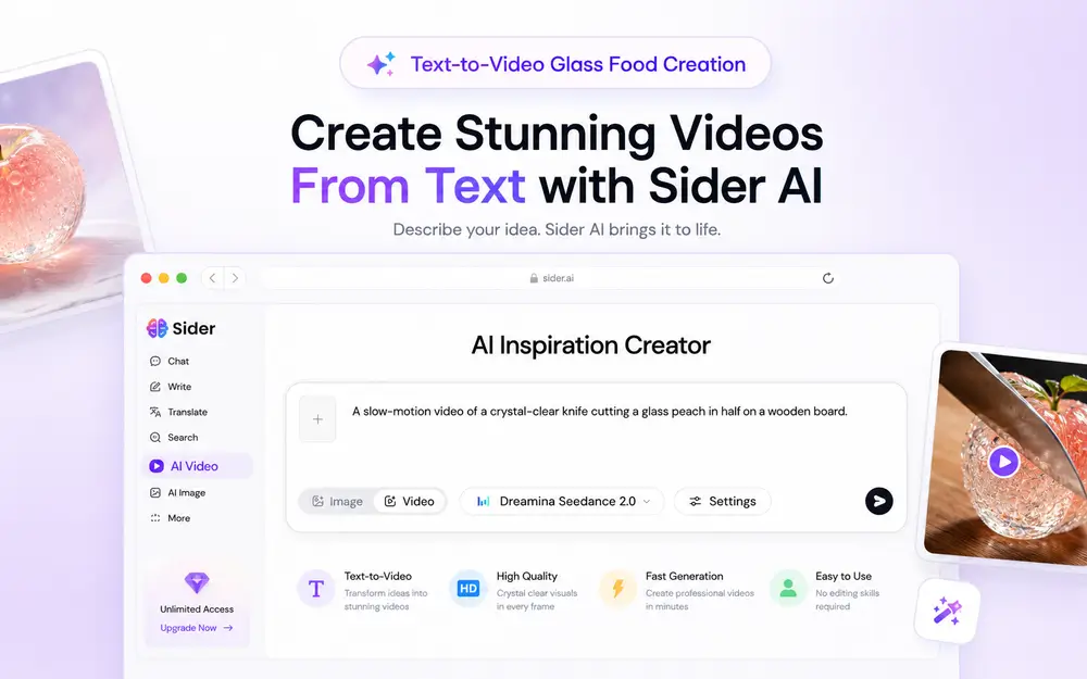 AI glass food video generator text prompt transforming into glass watermelon video