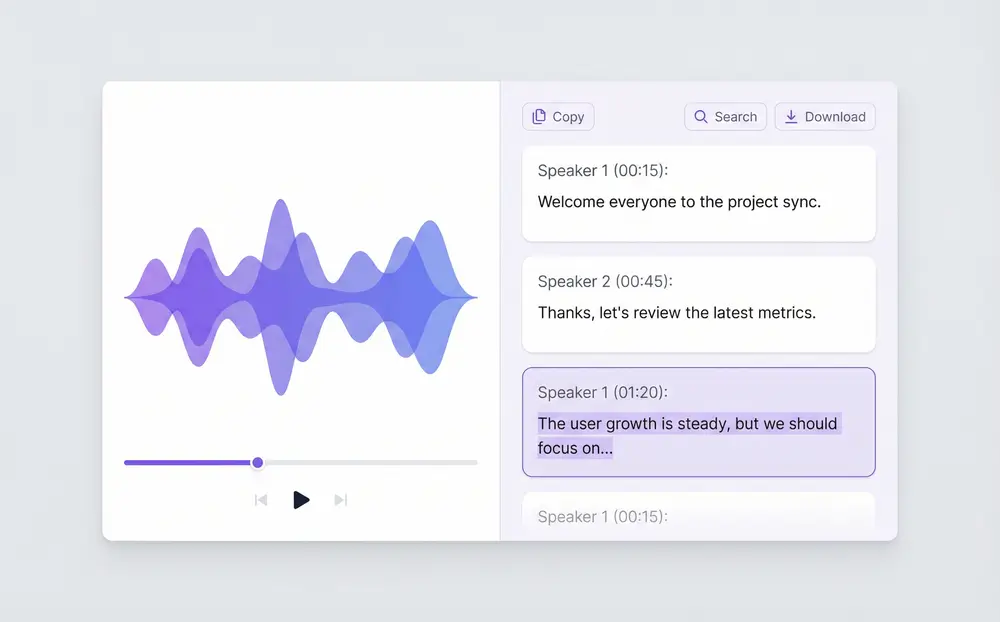 Просмотр транскрипции ИИ записи встречи в Sider Wisebase