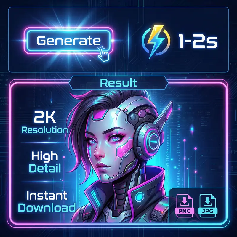 Generate button and download options showing 2K HD output