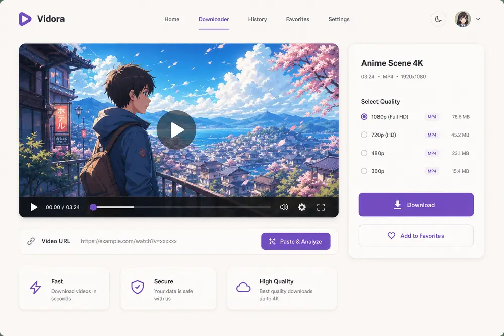 Anime video preview player with download button for saving generated content