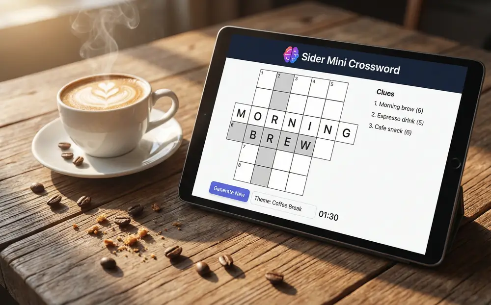 5x5 mini kryžiažodžių tinklelis, panašus į NYT formatą