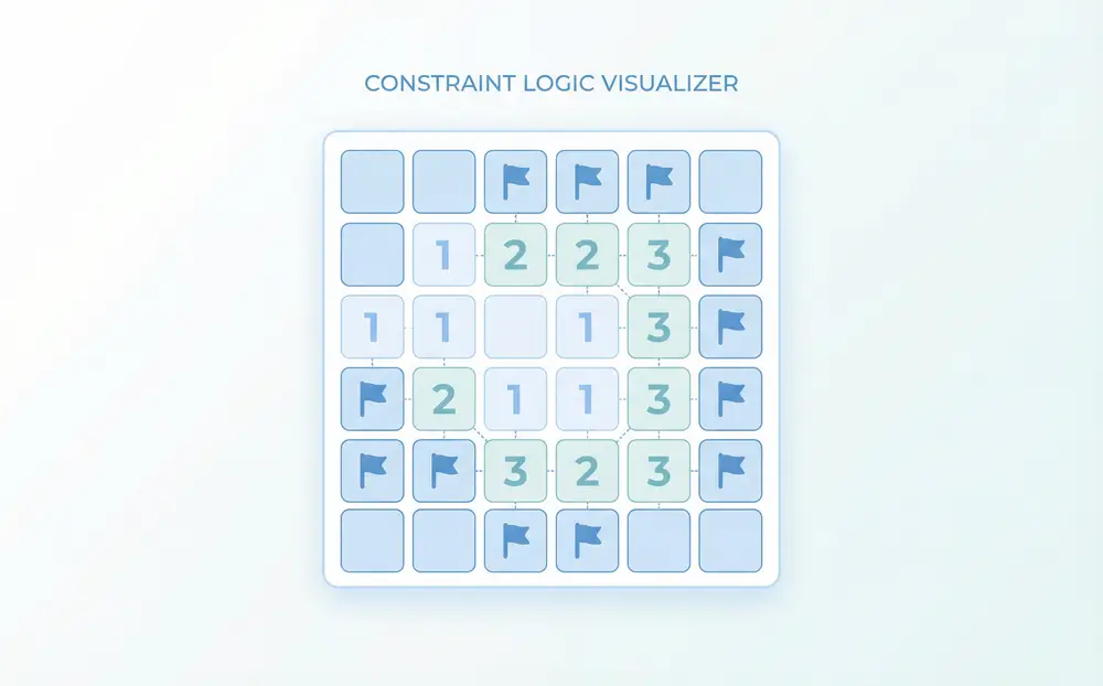 Sider Chat showing a grid description with numbered cells highlighted and mine positions marked as determined by constraint analysis