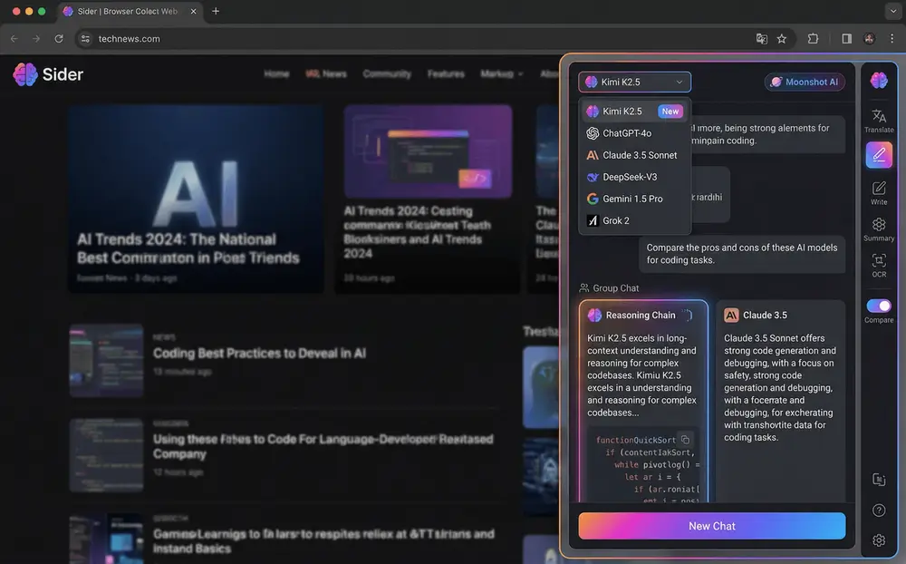 Multiple AI models in browser sidebar