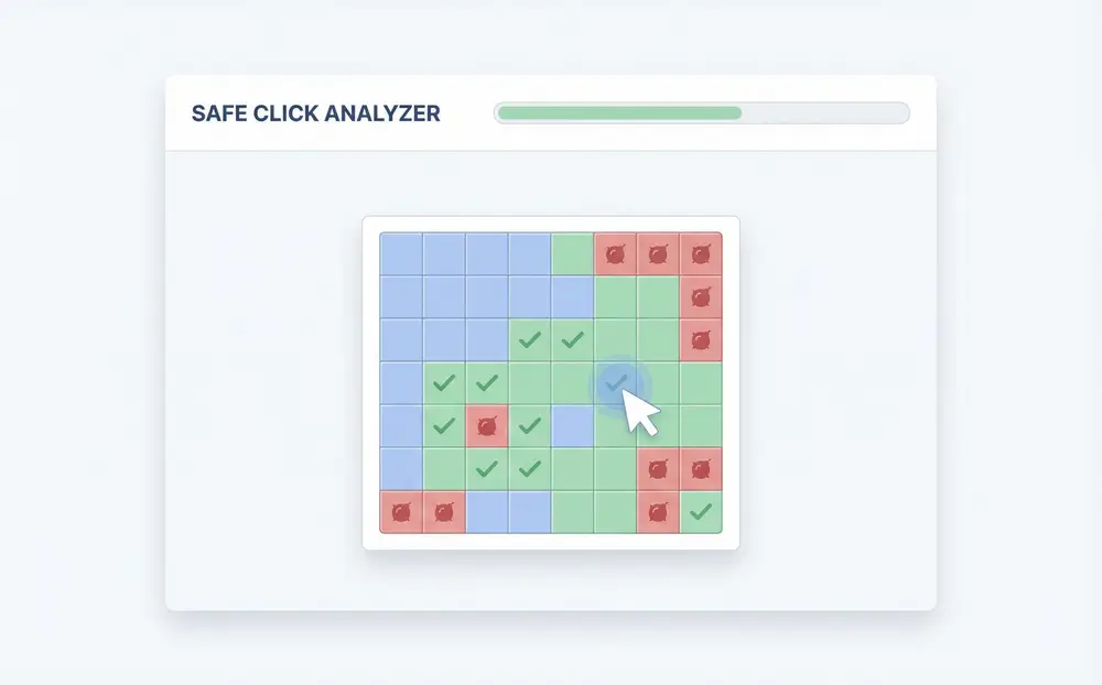 Sider Chat response listing specific safe cells to click next on a minesweeper board with explanation of the reasoning