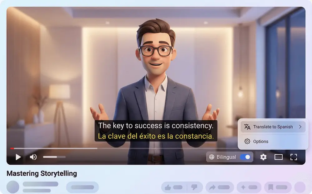 Bilingual YouTube subtitles for language learning.