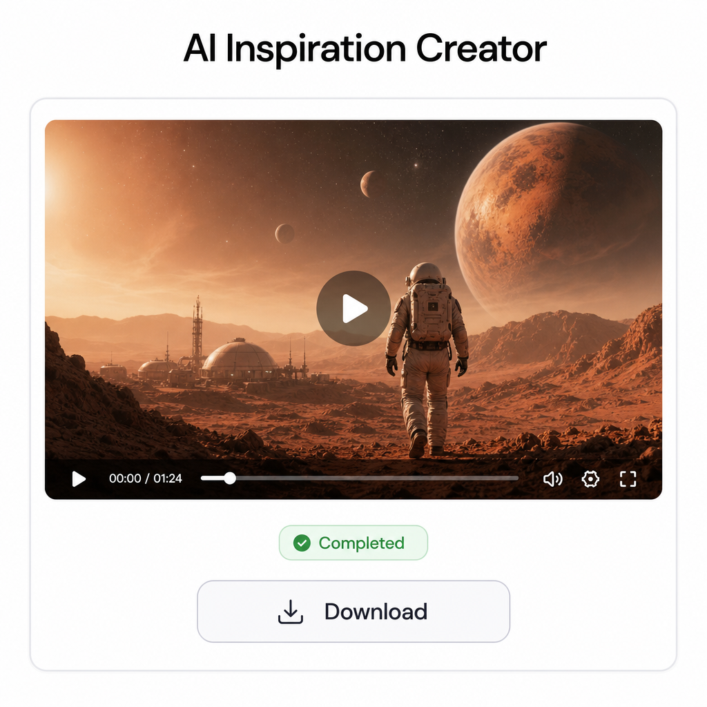 AI film generation result showing completed video preview with Download button
