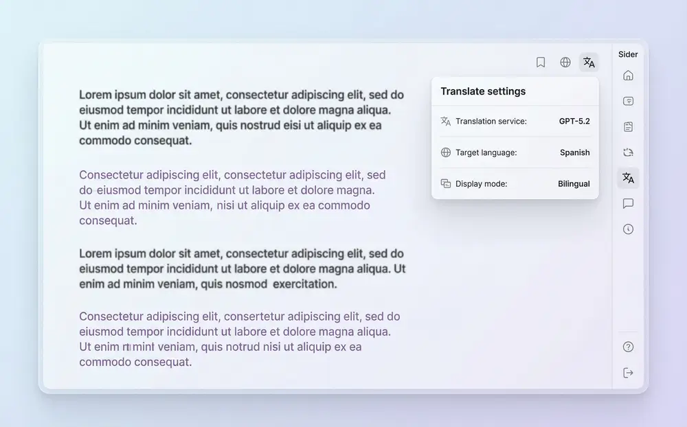 GPT-5.2 translating a webpage from Chinese to English in sidebar