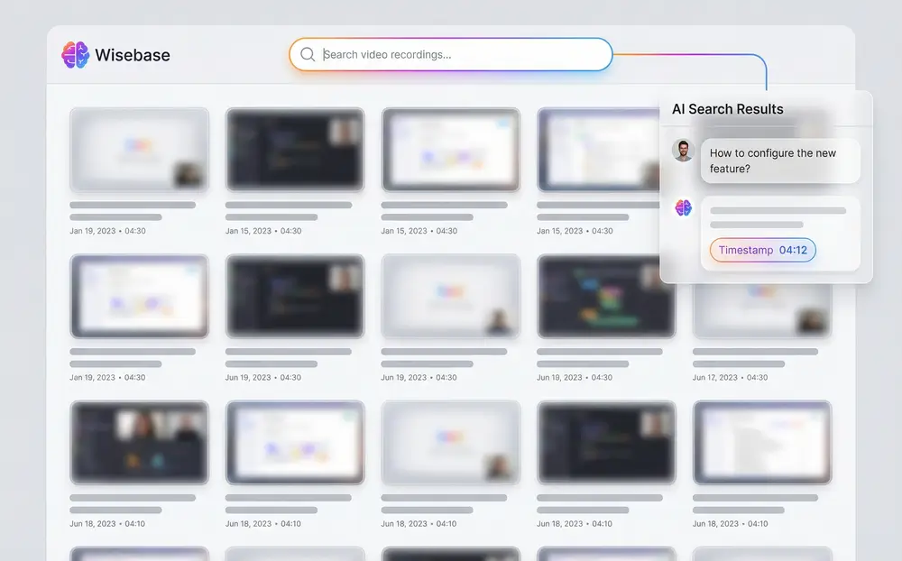 Wisebase knowledge base with searchable video library and AI chat