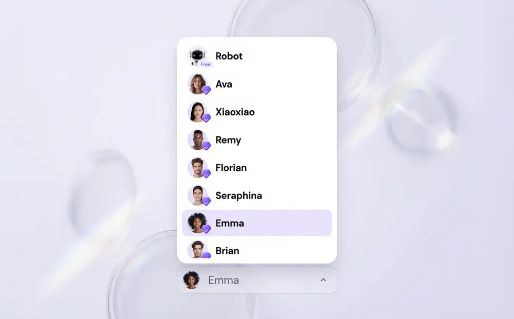 Sider interface showing multiple AI voice options for text to speech.