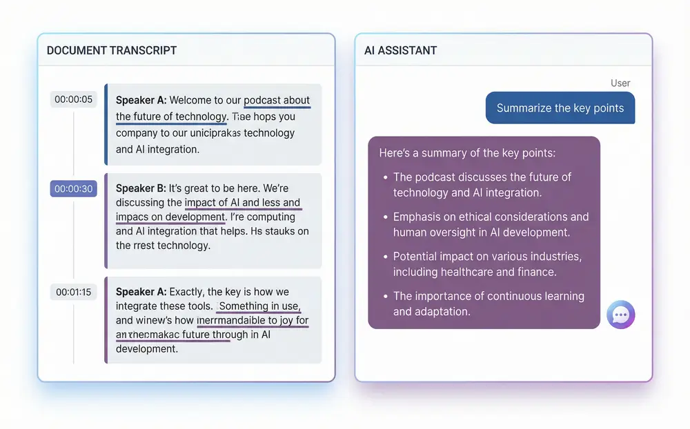 AI chat interface with podcast transcript in Sider