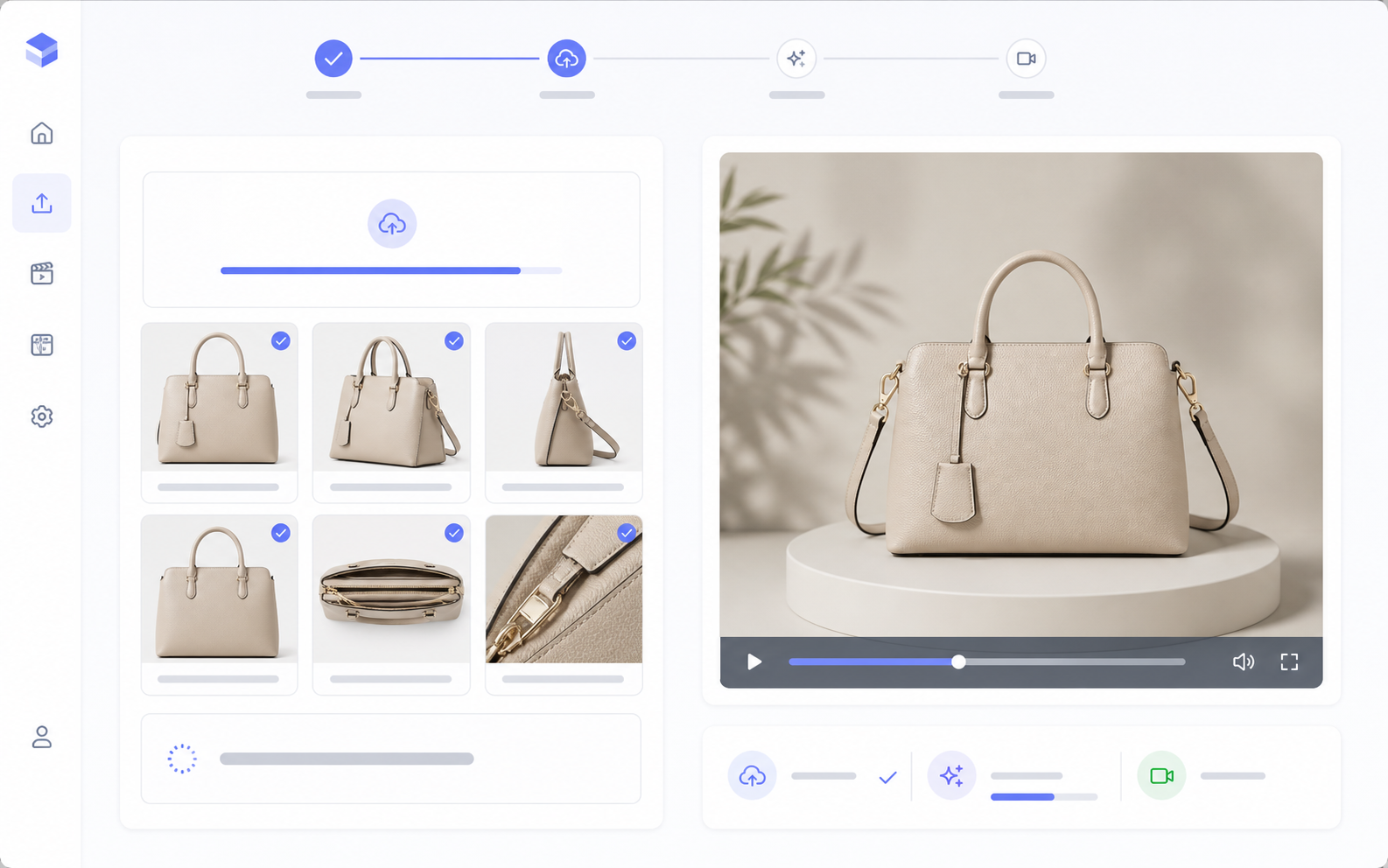 Product images being converted to video by AI product video generator