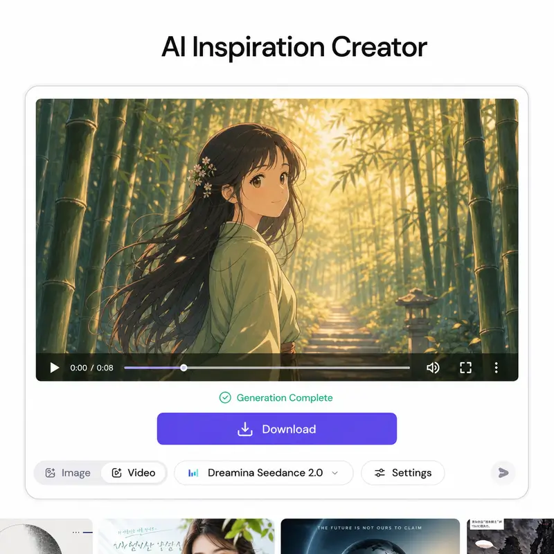 Generated anime video result with download button on the AI anime generator interface