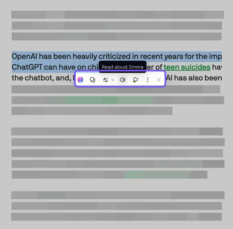 Selecting text for the text reader.