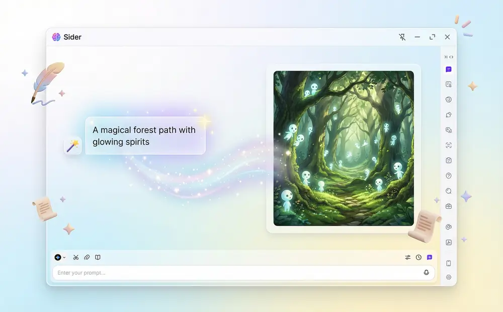Example showing a text prompt on the left side and the resulting Ghibli-style AI-generated illustration on the right, depicting a whimsical scene with magical elements.