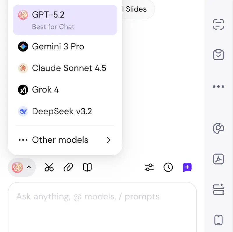 Sider sidebar open with Chat selected and GPT-5.2 model chosen from dropdown