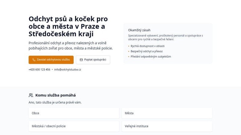 Odchyt zvířat - B2G služba Středočeský kraj a Praha